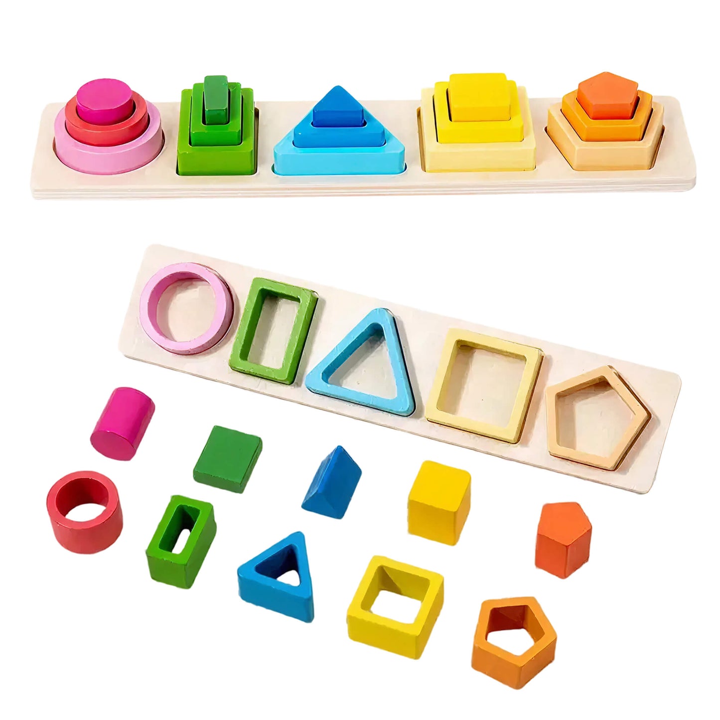 Wooden Shape Sorting & Stacking Board