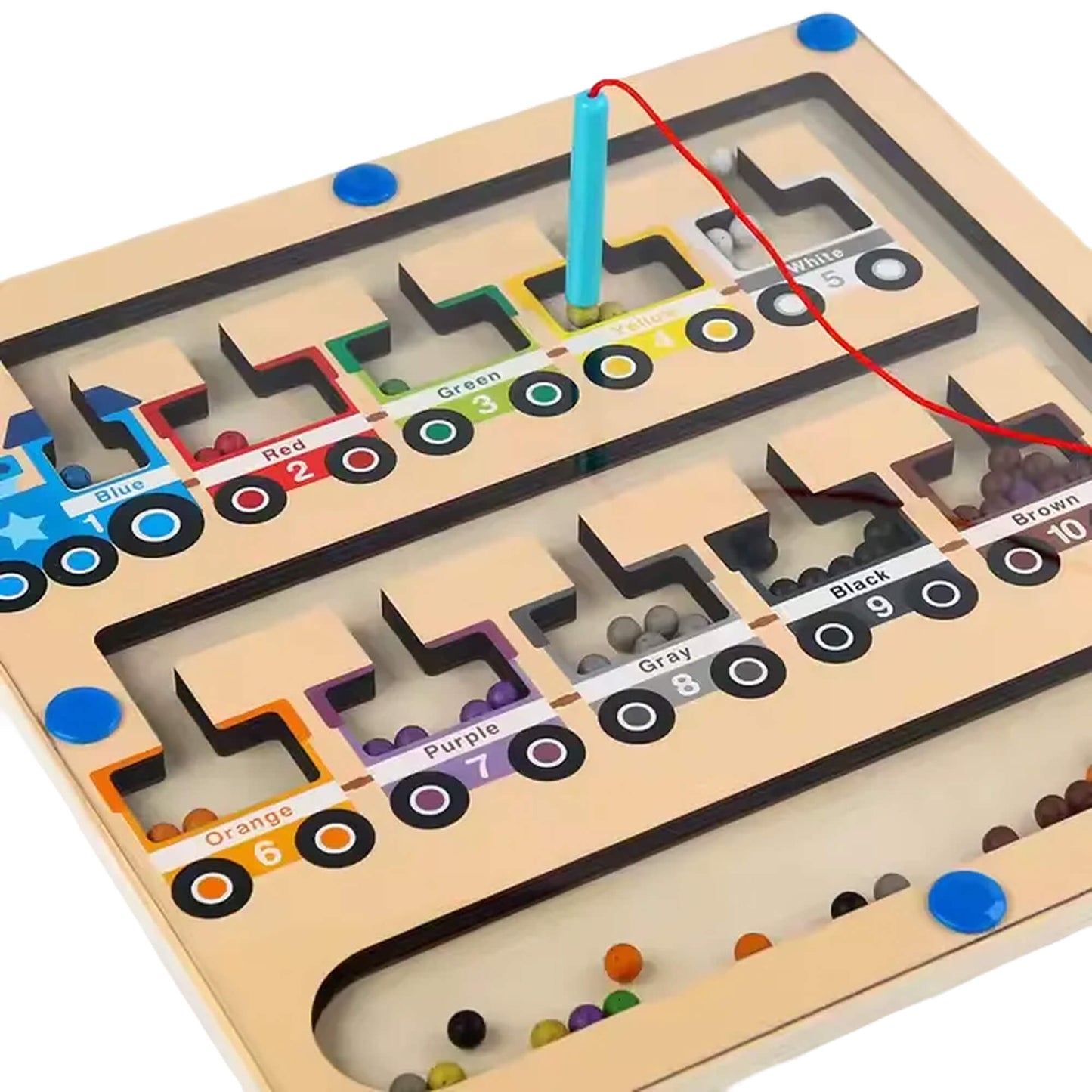 Wooden Magnetic Color Sorting Maze Board – Train Edition