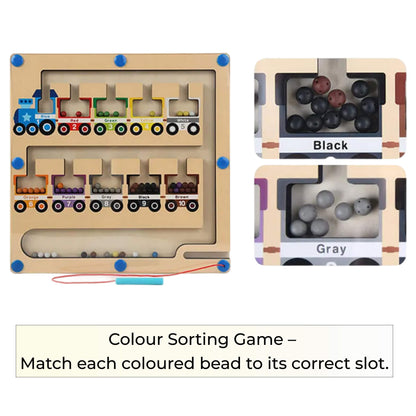 Wooden Magnetic Color Sorting Maze Board – Train Edition