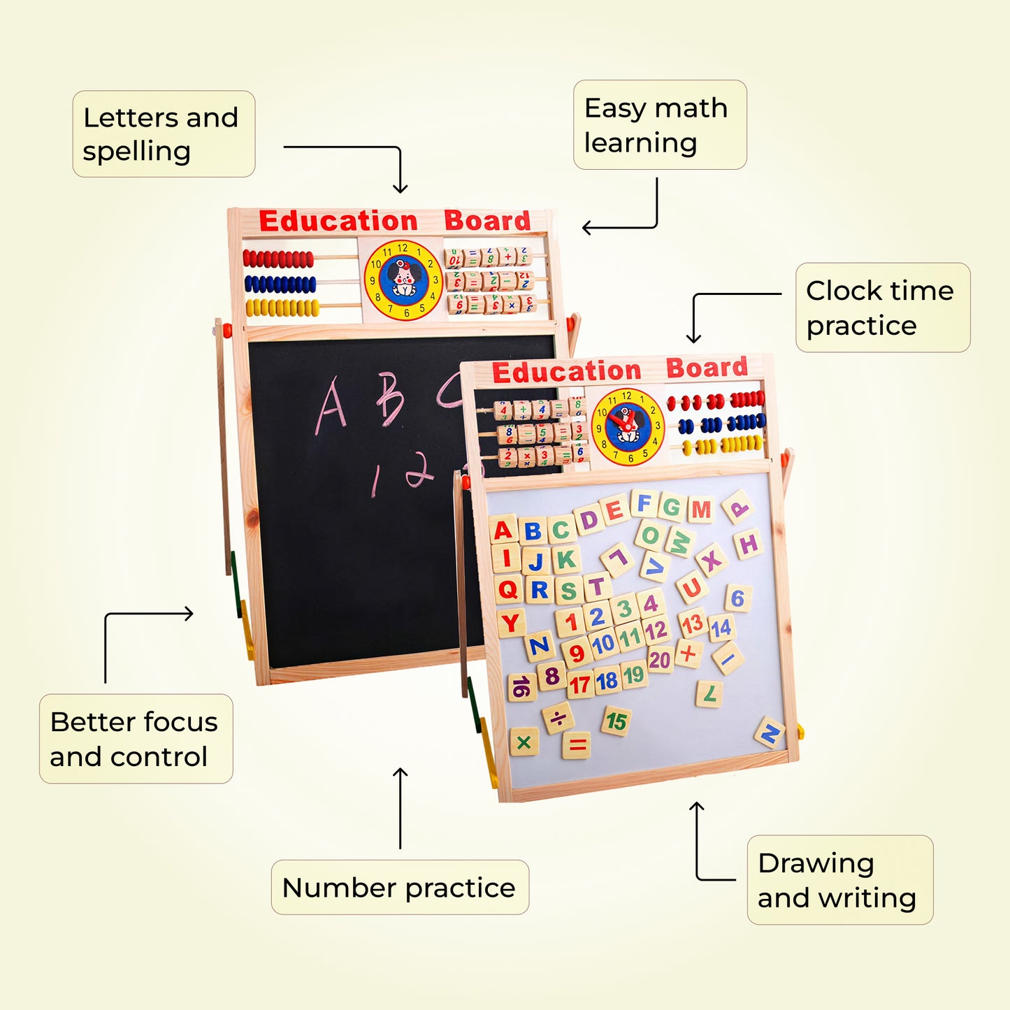 Wooden Educational Board – 5-in-1 Montessori Learning Toy for Kids