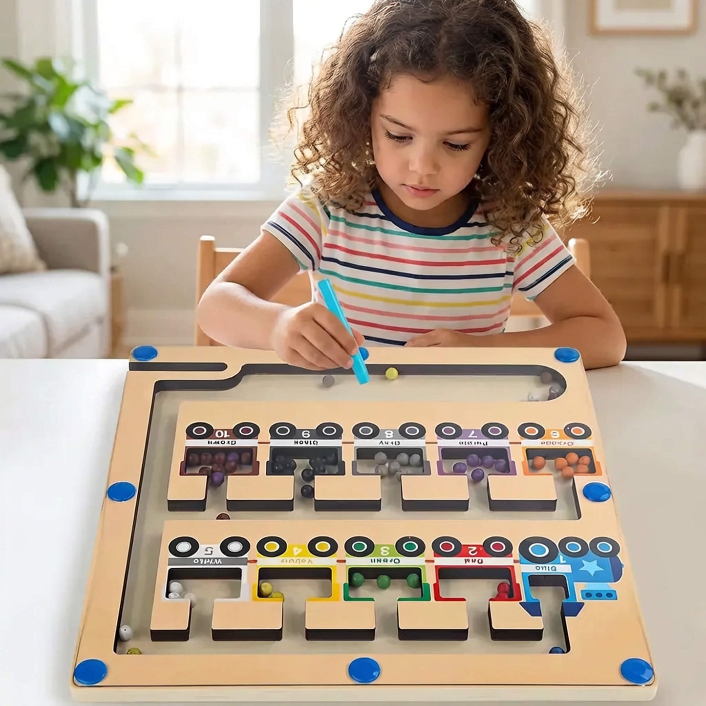 Wooden Magnetic Color Sorting Maze Board – Train Edition