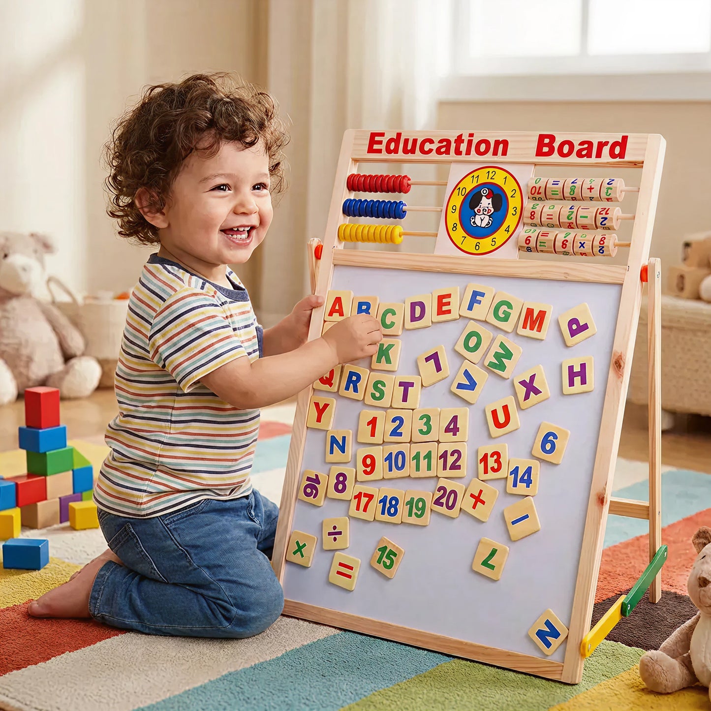 Wooden Educational Board – 5-in-1 Montessori Learning Toy for Kids