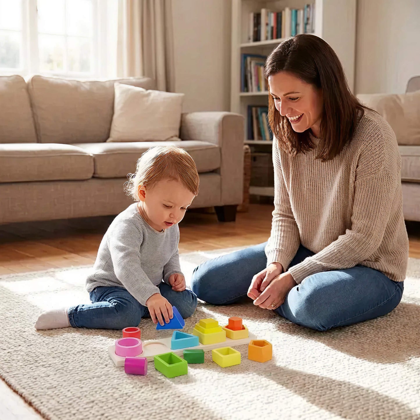 Wooden Shape Sorting & Stacking Board
