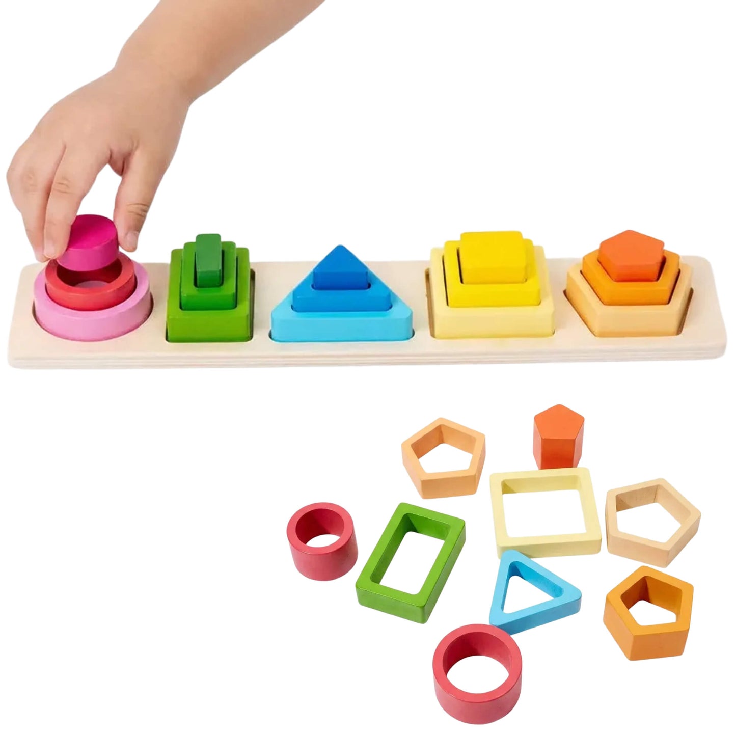 Wooden Shape Sorting & Stacking Board