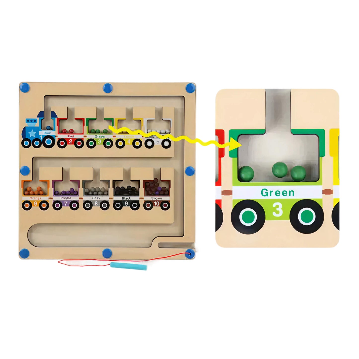 Wooden Magnetic Color Sorting Maze Board – Train Edition