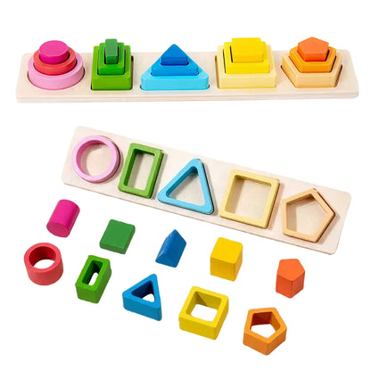 Wooden Shape Sorting & Stacking Board